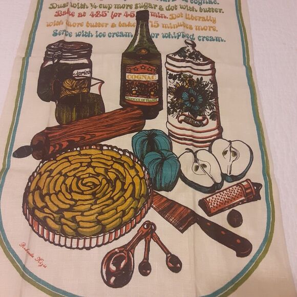 Vintage Fallani & Cohn All Linen Apple Tart Recipe Tea Towel - Picture 3 of 7